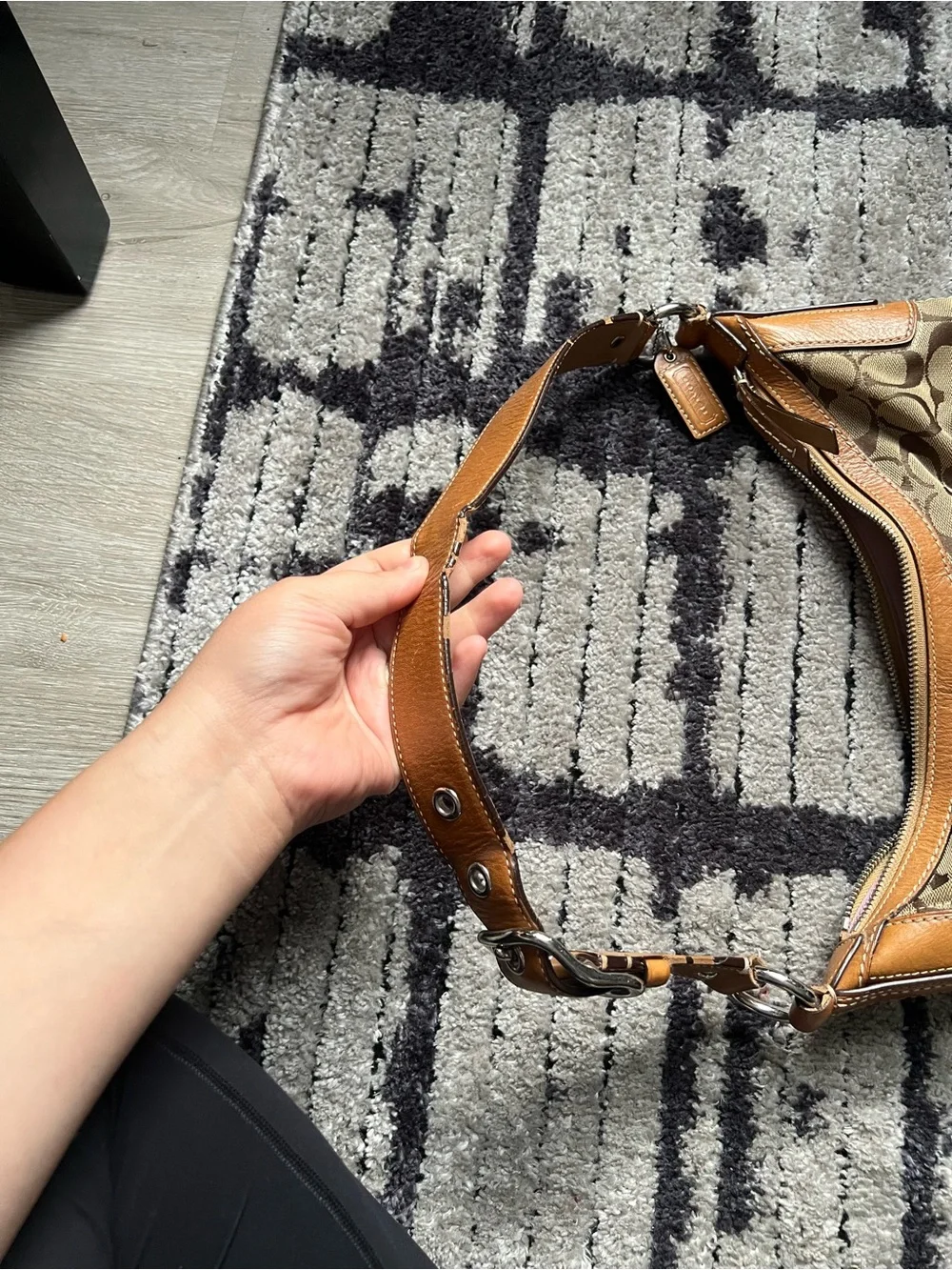 Vintage Coach Brown Signature Canvas Shoulder Bag with Tan Leather Trim